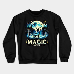 Magic Awaits - Magical Stag in the Night Crewneck Sweatshirt